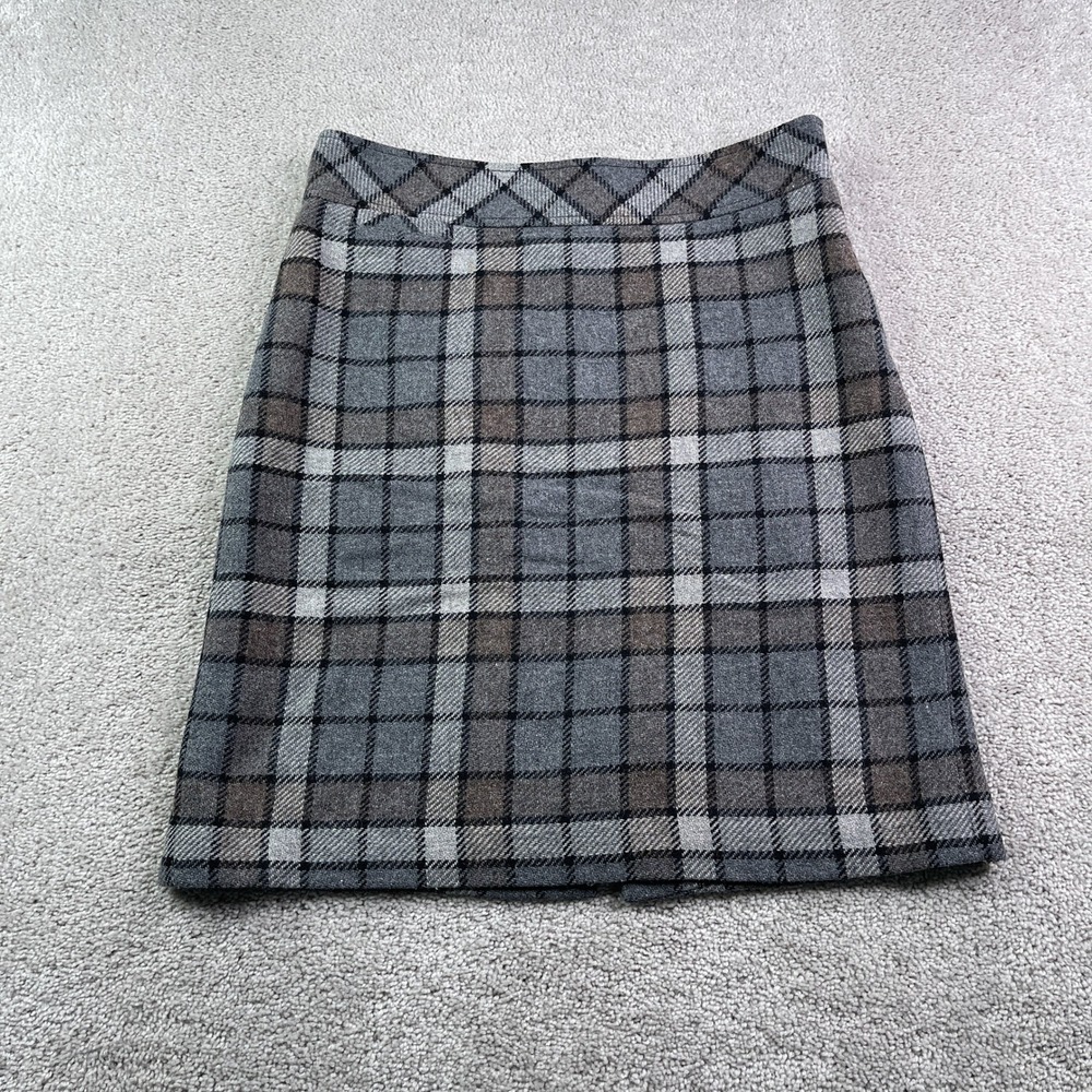 LL Bean Skirt Womens 8 Gray Brownโ Plaid Wool Blend Mini Lined Classic Preppy